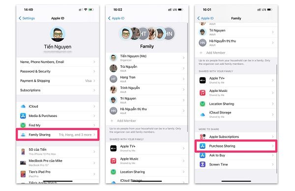 Family Sharing là tính năng có thể định vị vị trí iPhone người thân trong nhà